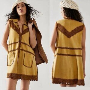 New Free People Adeline Goat Leather Mini Dress Vest Size M